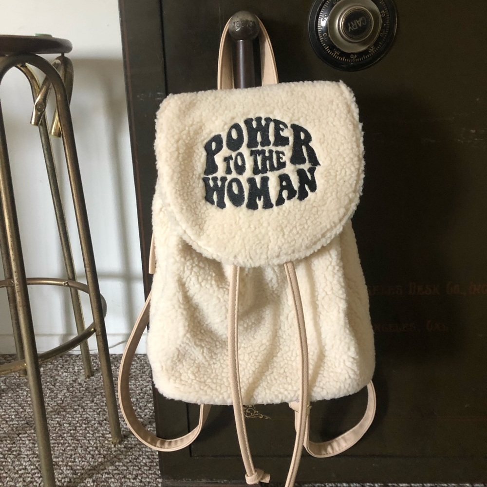 Brand new embroidered sherpa backpack